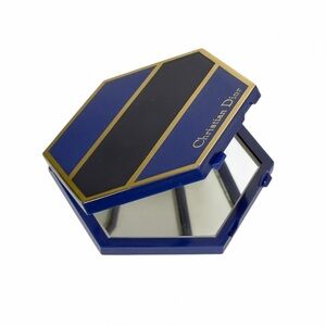 Christian Dior Vintage Blue and Gold Hexagon Compact Mirror